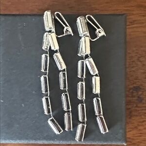 Elegant Silver Diamond Clip Drop Earrings